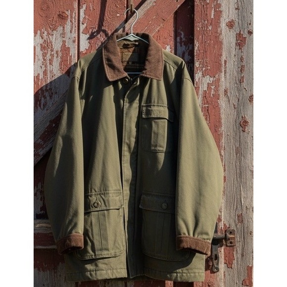 St. John's Bay Other - St Johns Bay Field Jacket Mens XL Olive Plaid Lined Hunting Barn/ Chore Jacket
